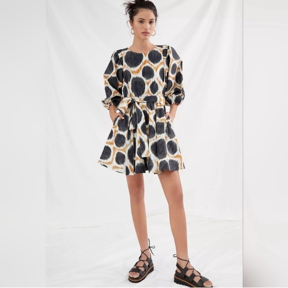 Anthropologie Maeve Black and Brown Cotton Mini Dress Belt & Pockets XS